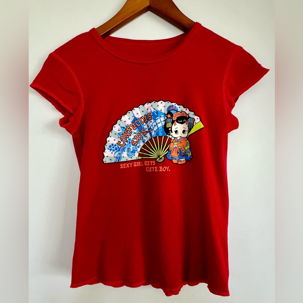 FANG Y2K Vintage Red Graphic Baby Tee – Size Small/XS